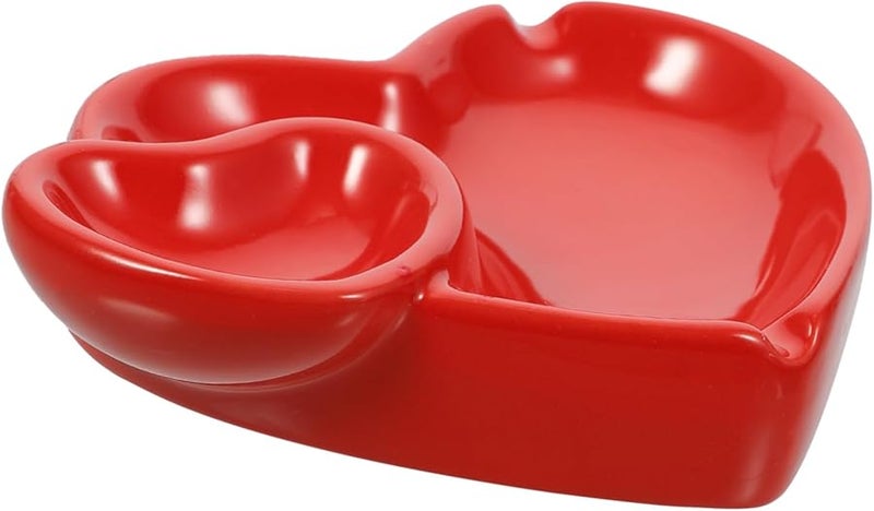 منفضة سجائر خزفية على شكل قلب، محمولة وسهلة التنظيف، بتصميم أحمر للحب للمنزل والمكتب والبار - Image 1